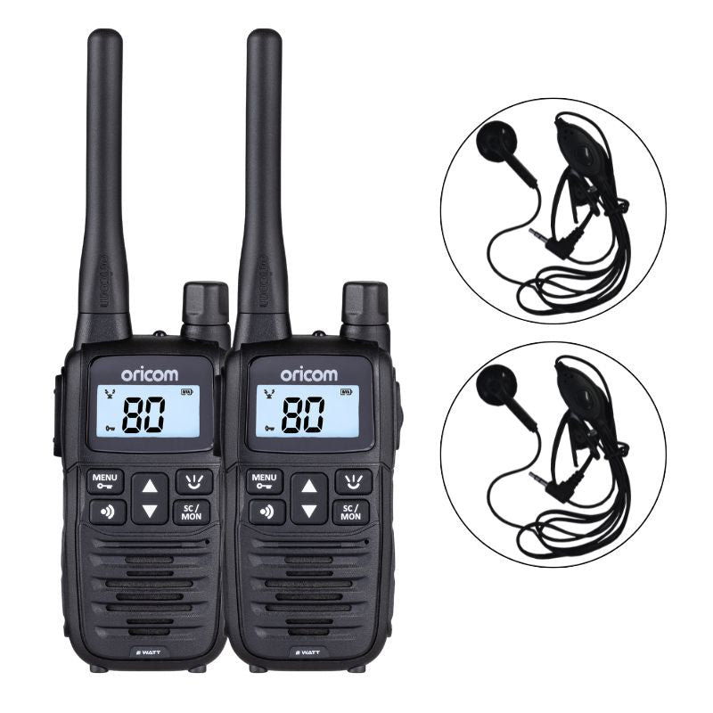 UHF2420S-2 Handheld 2 Watt UHF CB Radio Twin Pack + BONUS Ear Bud Microphones